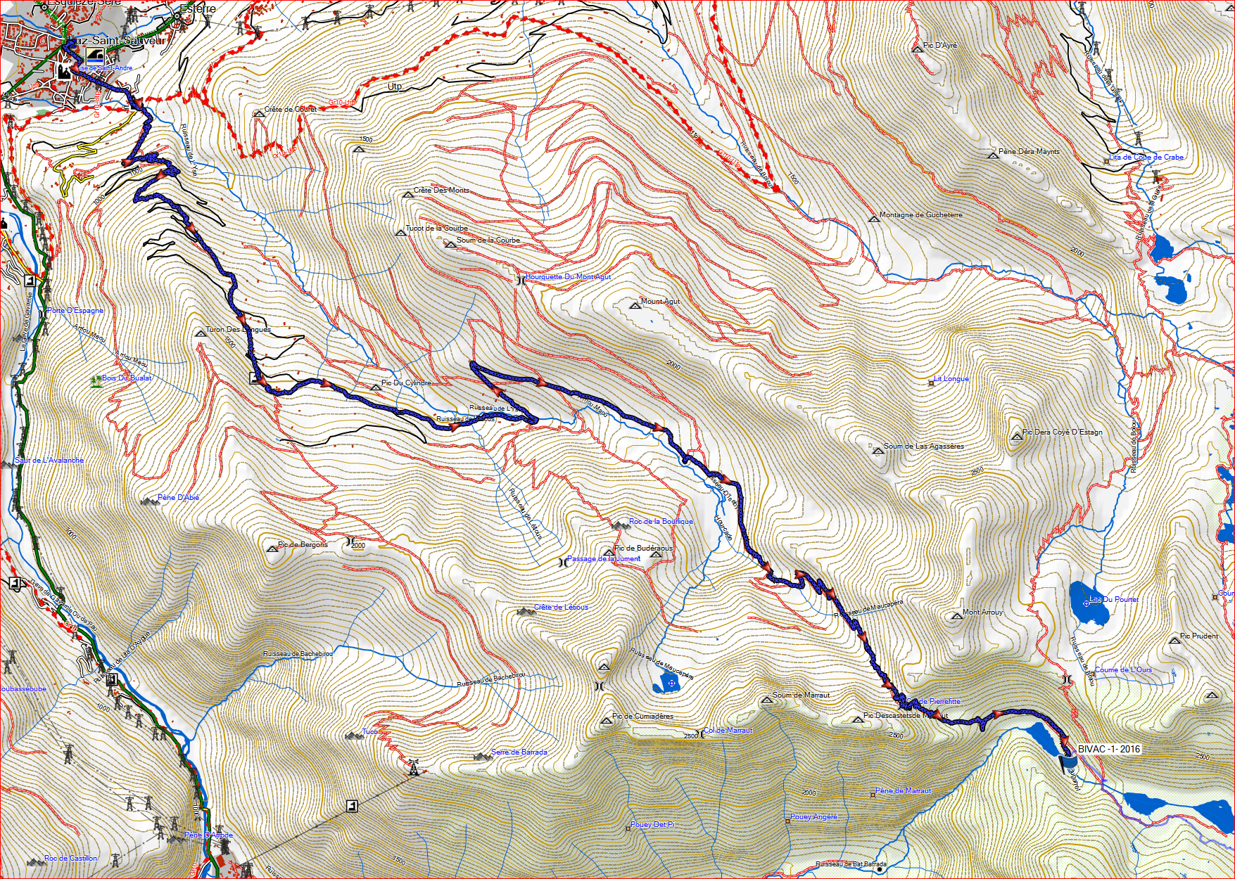 Topographische Karte Pyrenäen Pyrenäen 2016 1. Etappe